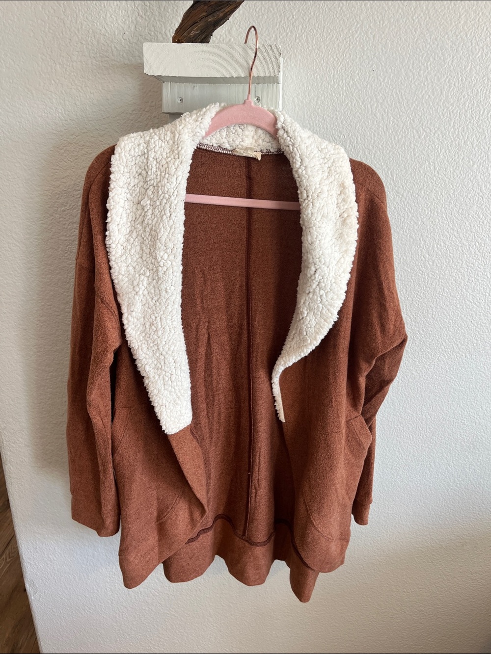 Hem & Thread Cozy Rust Brown Sherpa-Lined Cardigan